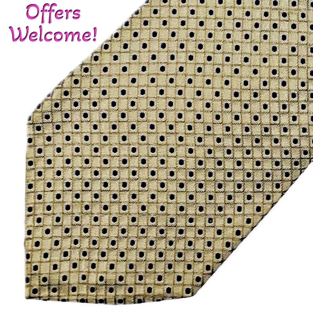 Tommy Hilfiger 100% Silk Tie Yellow Navy Blue Dot Made in‎ USA Preppy Classic